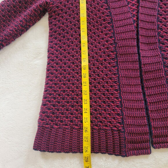 Talbots Wool Blend Cardigan Large Open Front Knit Cardigan Red Blue Long Sleev - Picture 5 of 9